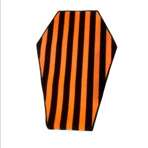 Coffin shaped rug orange & black
